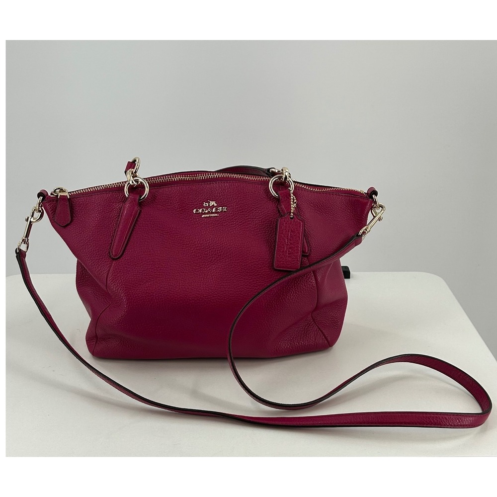Coach Kelsey Satchel Magenta Pink Pebbled Leather Crossbody Bag Gold Hardware